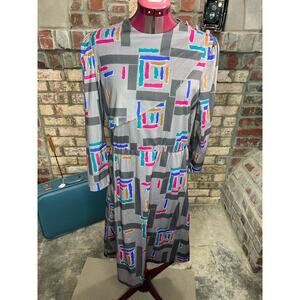Shirt dress 1980s geometric jewel tones gray purple blue